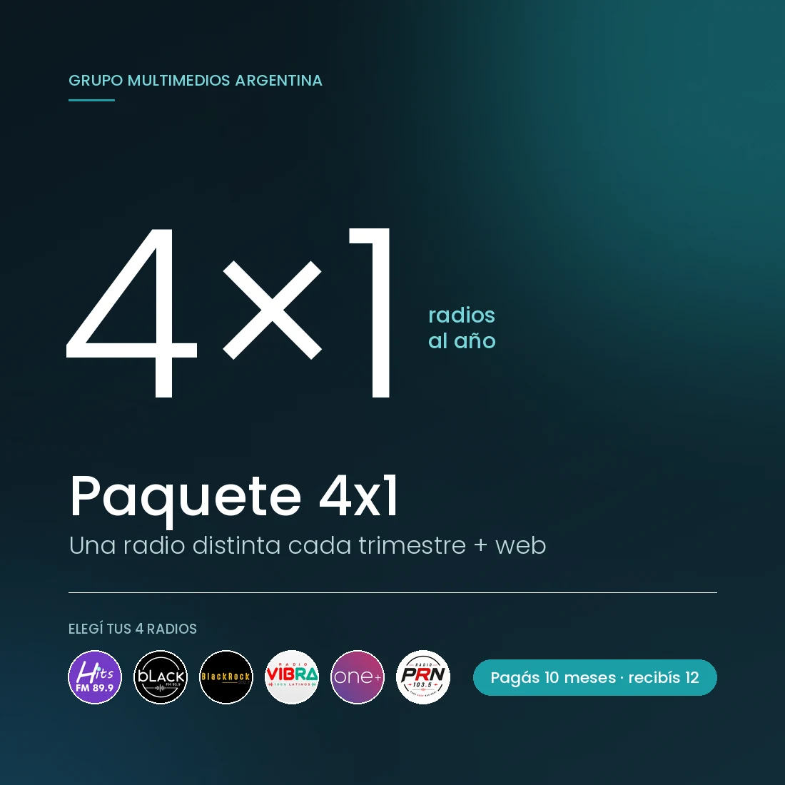 Paquete 4x1: una radio distinta cada trimestre